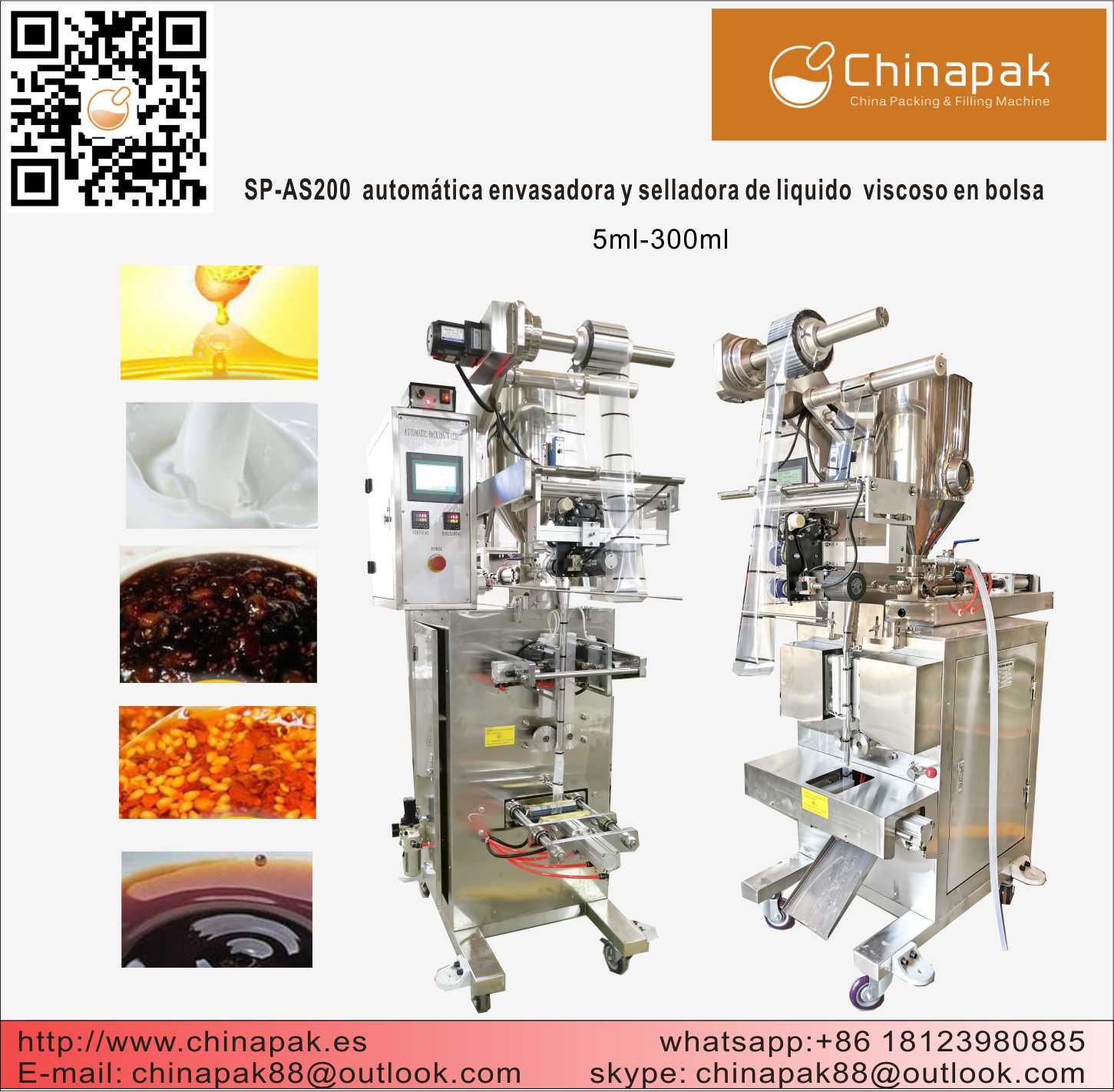 Automática envasadora y selladora de líquido viscoso  SP-AS200