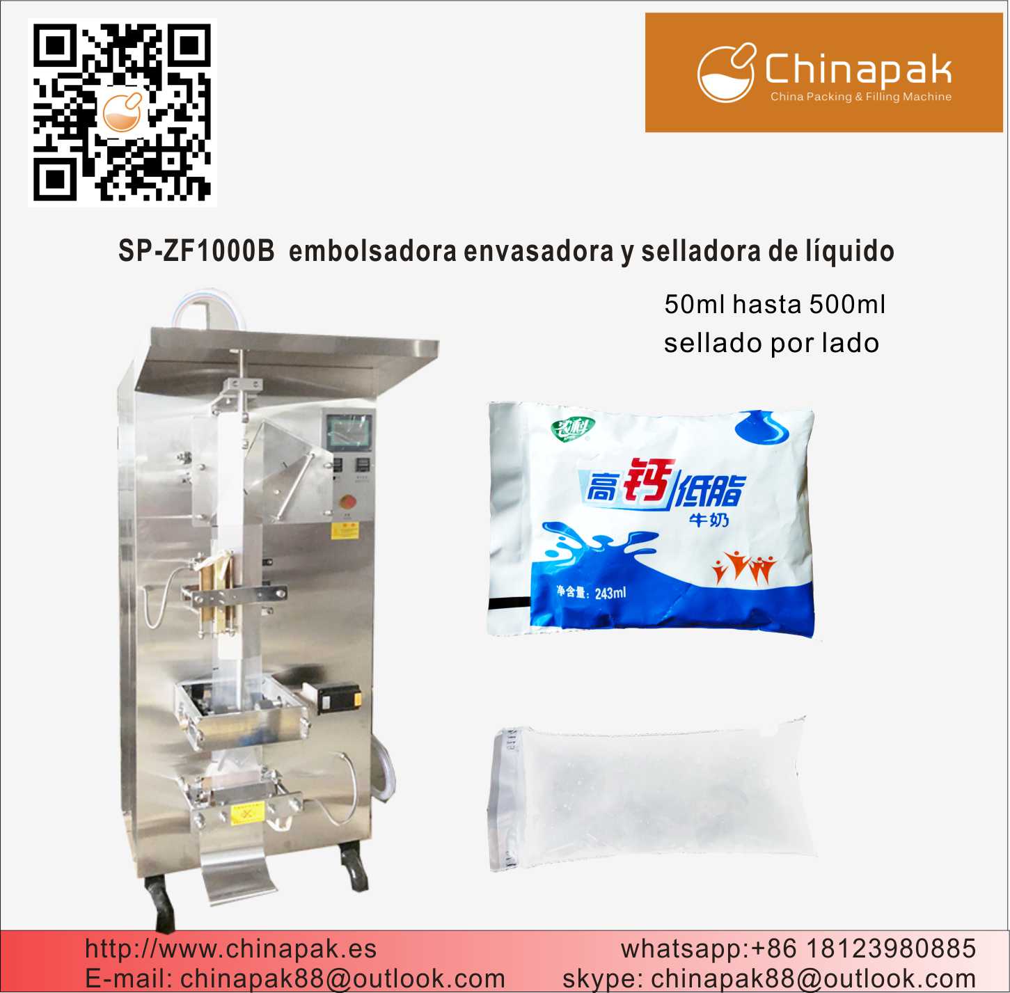 Envasadora de bolis yogurt y bolsa de leche SP-ZF1000B