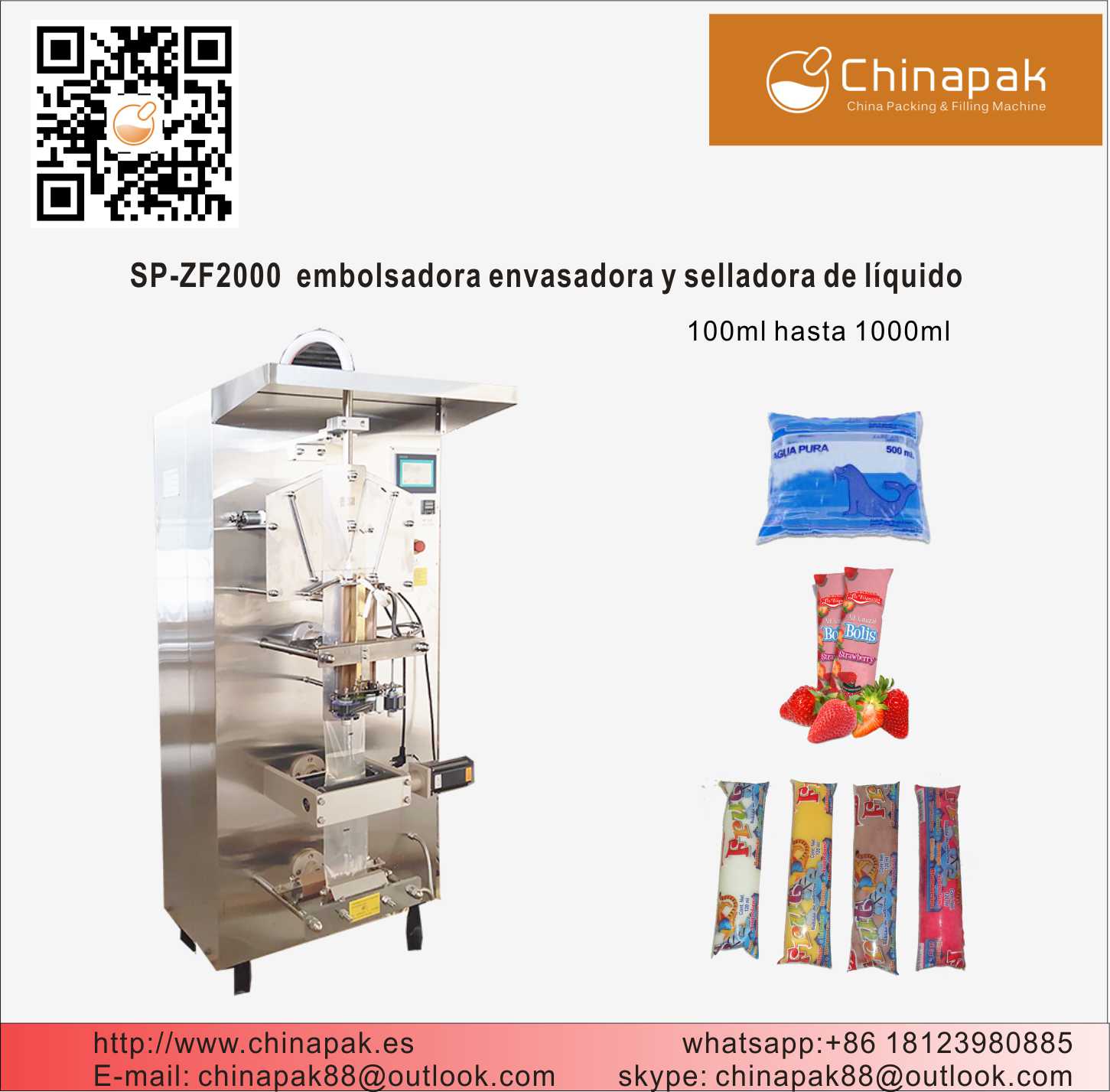 Envasadora de bolis yogurt y bolsa de leche SP-ZF2000